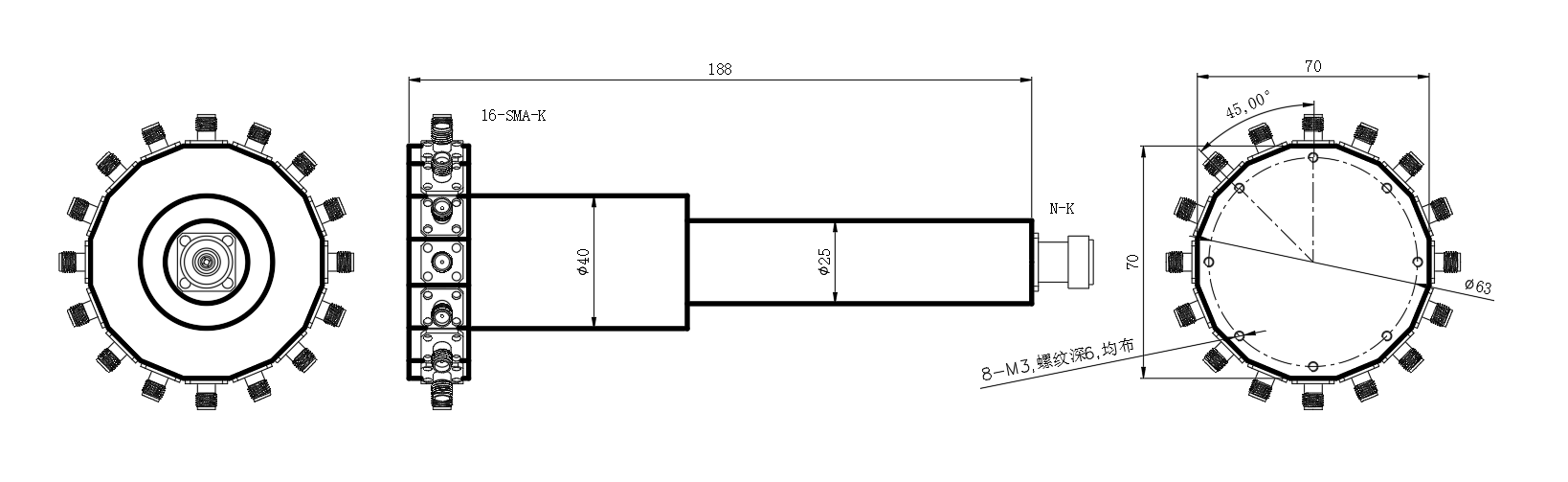 ZPD8-16C0.7-3G-1974 Power divider