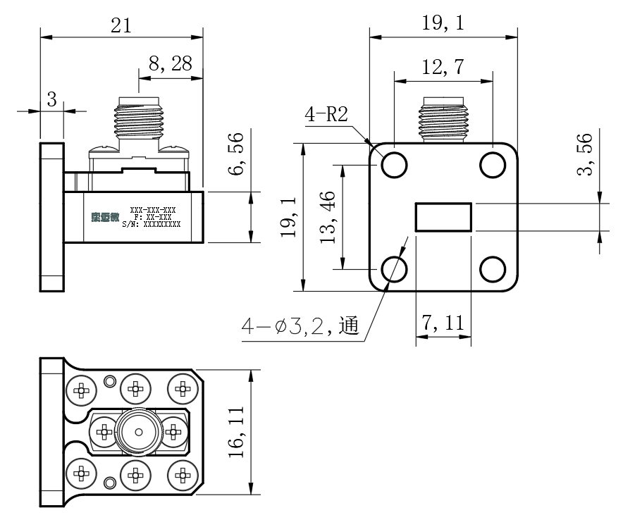 D25-AWC3202.92K-450 Waveguide adapter