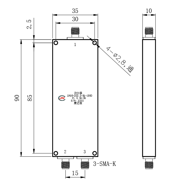 ZPD8-2C0.5-8G-1980 Power divider