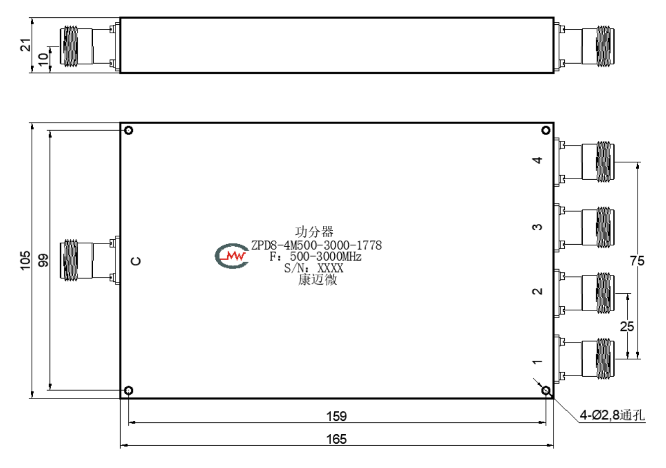 ZPD8-4M500-3000-1778 Power divider
