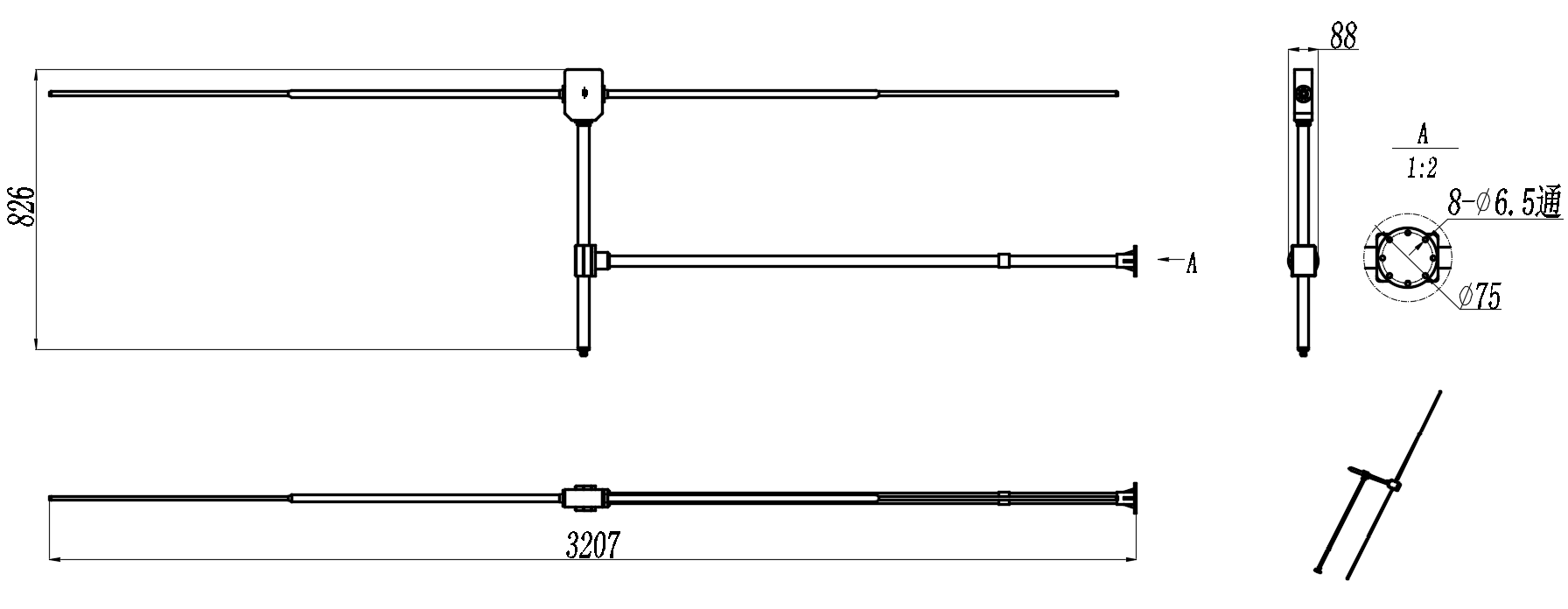 HW-D/QTX-20-100-3 Dipole antenna