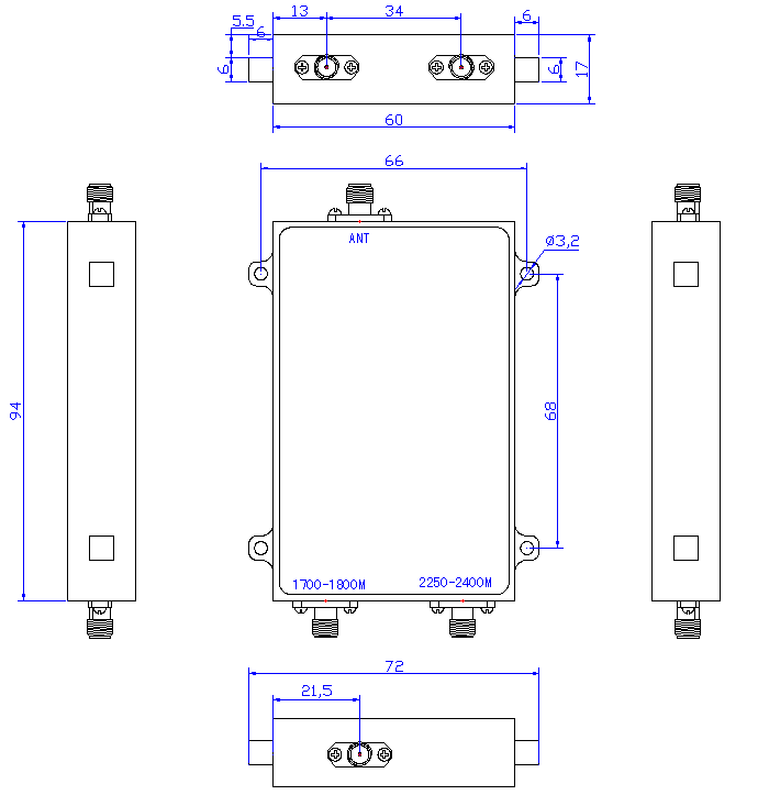 ZCB13-C1.7-2.4G-2134 Diplexer